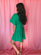 Entro Deep V-Neck Green Dress with Pockets - Dress