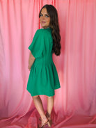 Entro Deep V-Neck Green Dress with Pockets - Dress