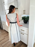 Entro Ecru Linen Blend Midi Dress with Black Trim - Dress