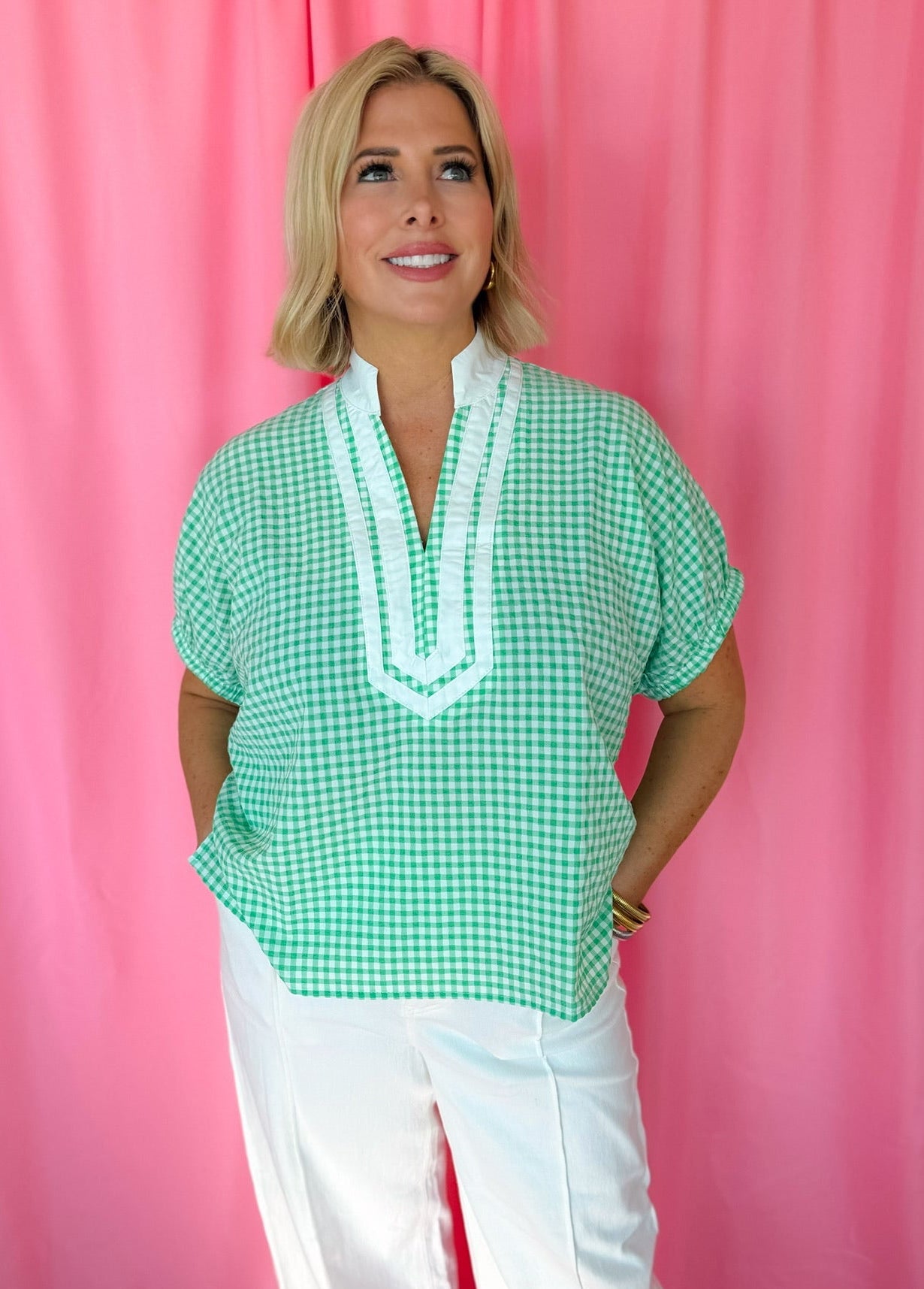 Entro Green Gingham Blouse - Tops