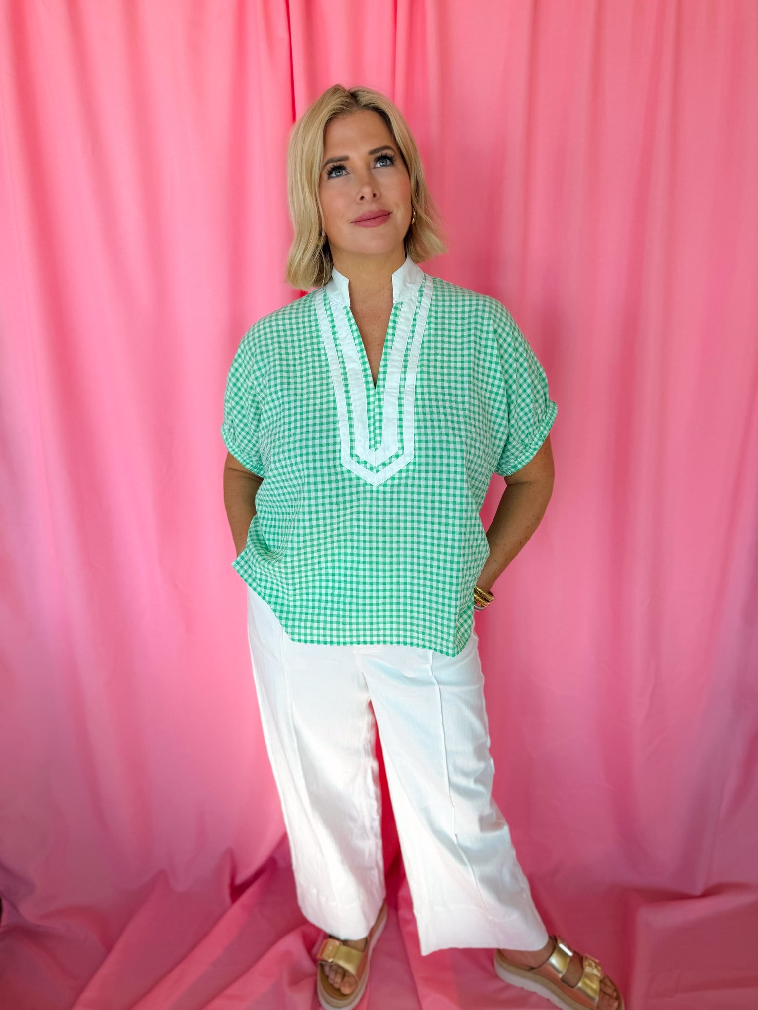 Entro Green Gingham Blouse - Tops