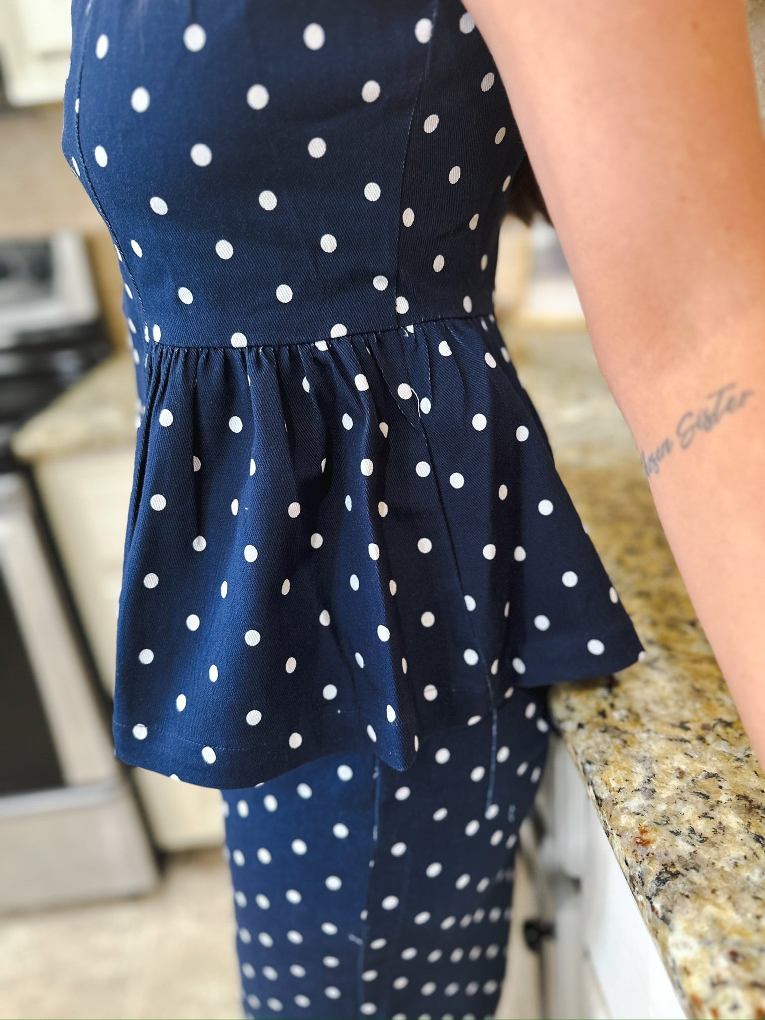 Entro Navy and White Polka Dot Denim Set - SET