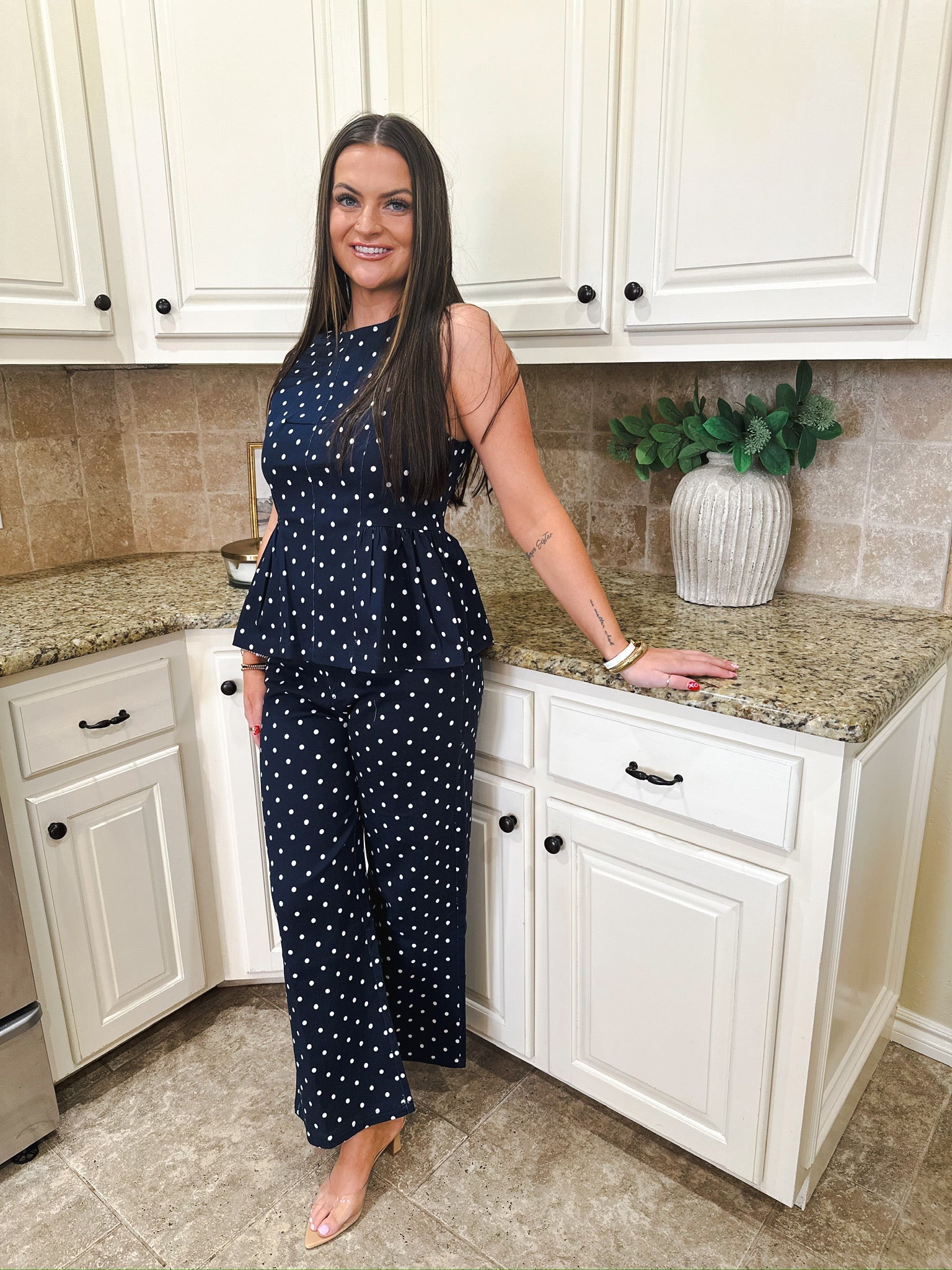 Entro Navy and White Polka Dot Denim Set - SET