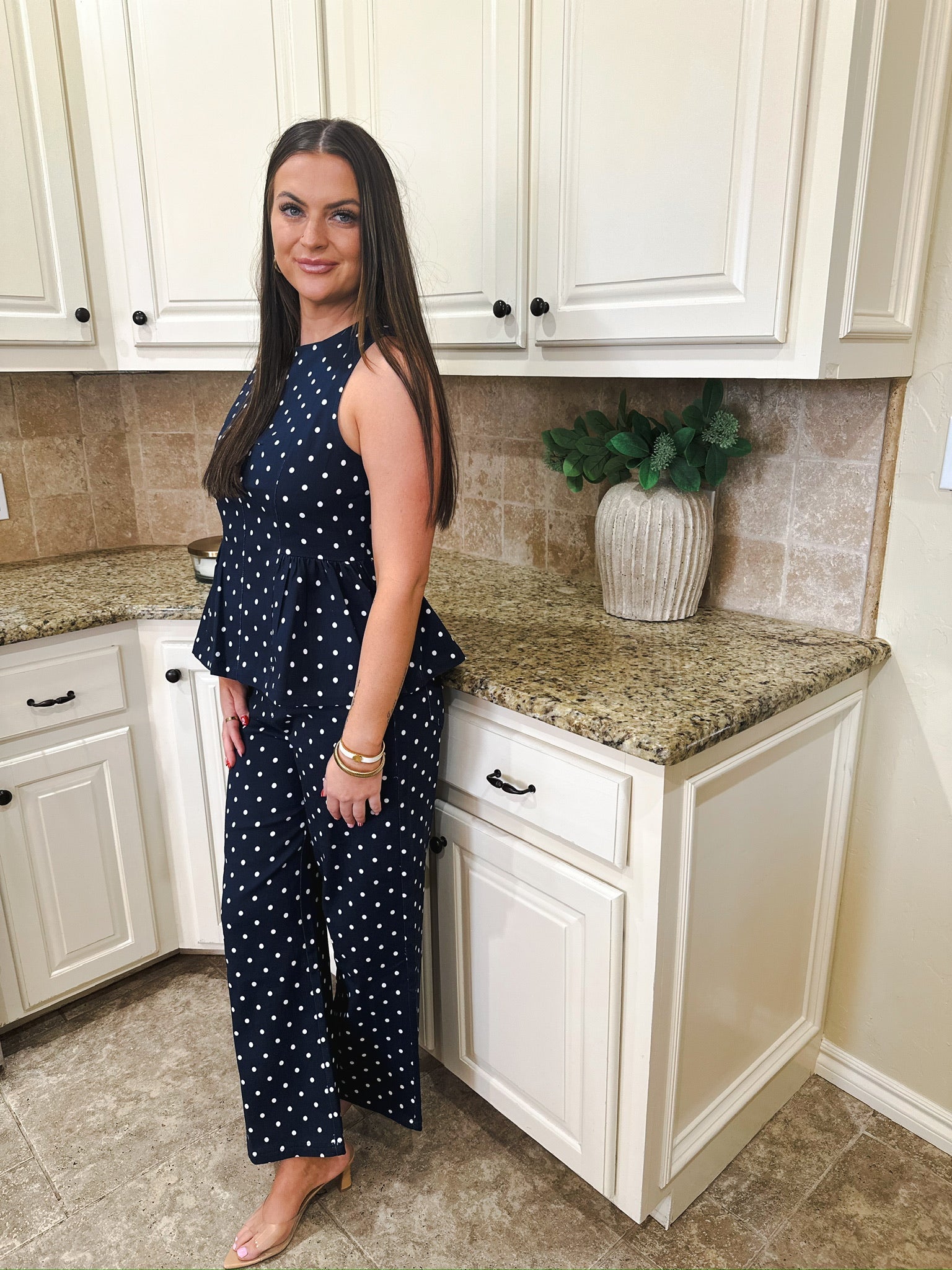 Entro Navy and White Polka Dot Denim Set - SET