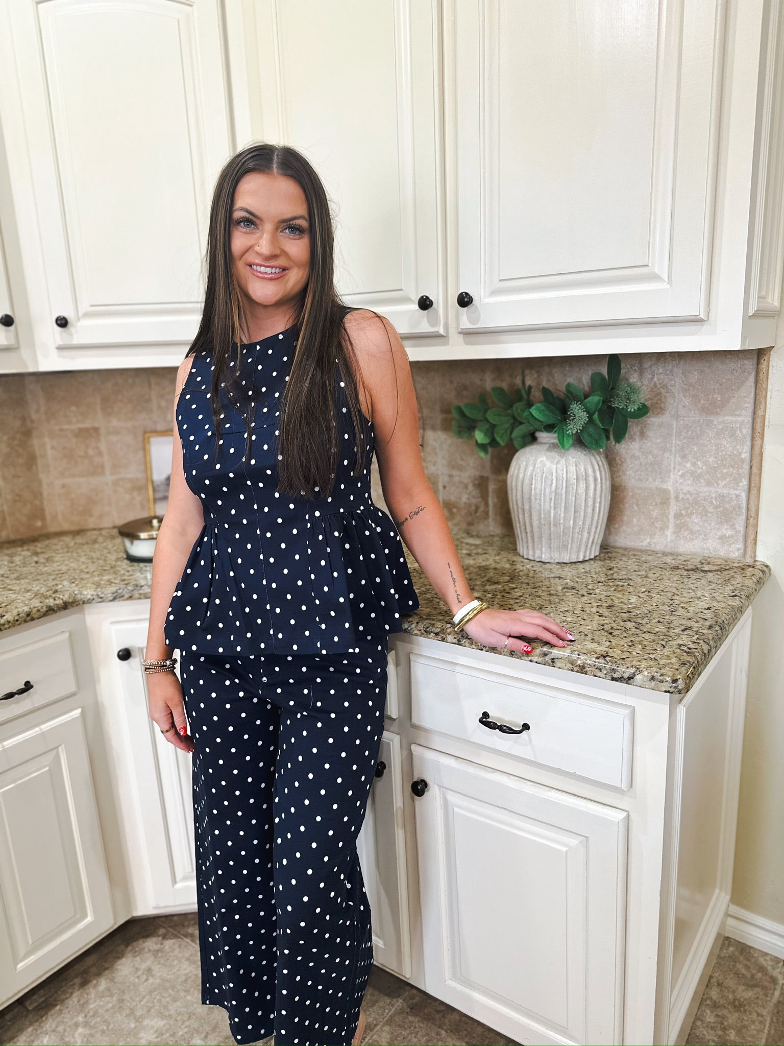 Entro Navy and White Polka Dot Denim Set - SET