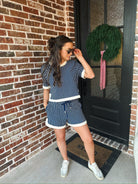 Entro Navy Cream Striped Two Piece Set - SET