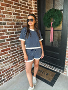 Entro Navy Cream Striped Two Piece Set - SET