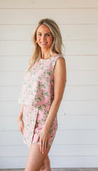 Entro Pink Floral Denim Skort and Tank Set - SET
