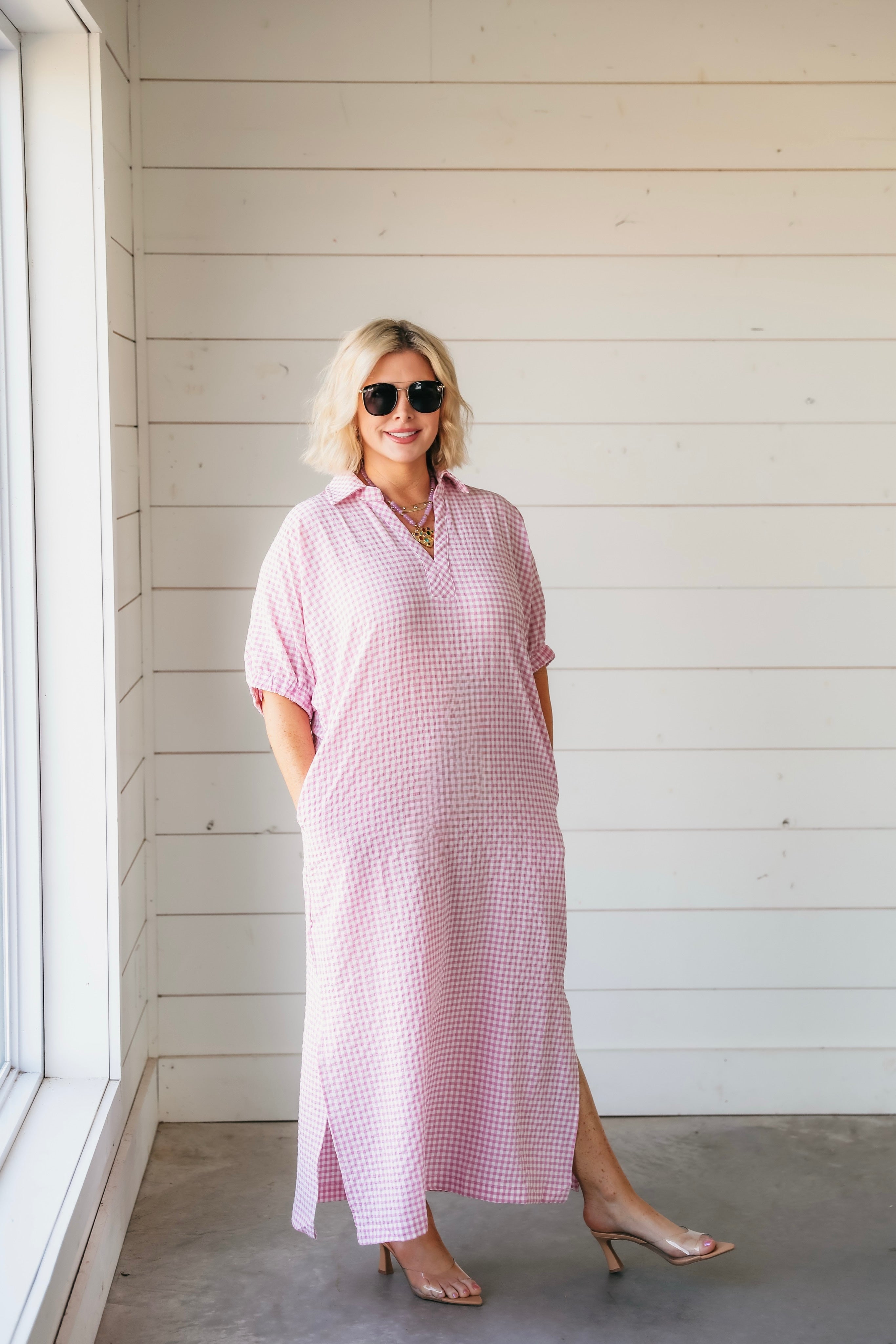 Entro Pink Gingham Maxi Dress - Dress