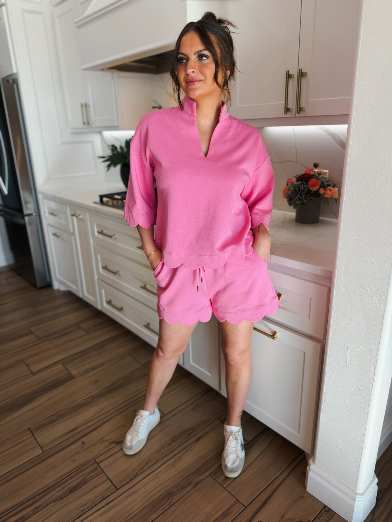 Entro Pink Scalloped Comfy Short and Top Set - SET