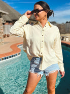 Entro Yellow and White Stripe Button Down Top - Tops