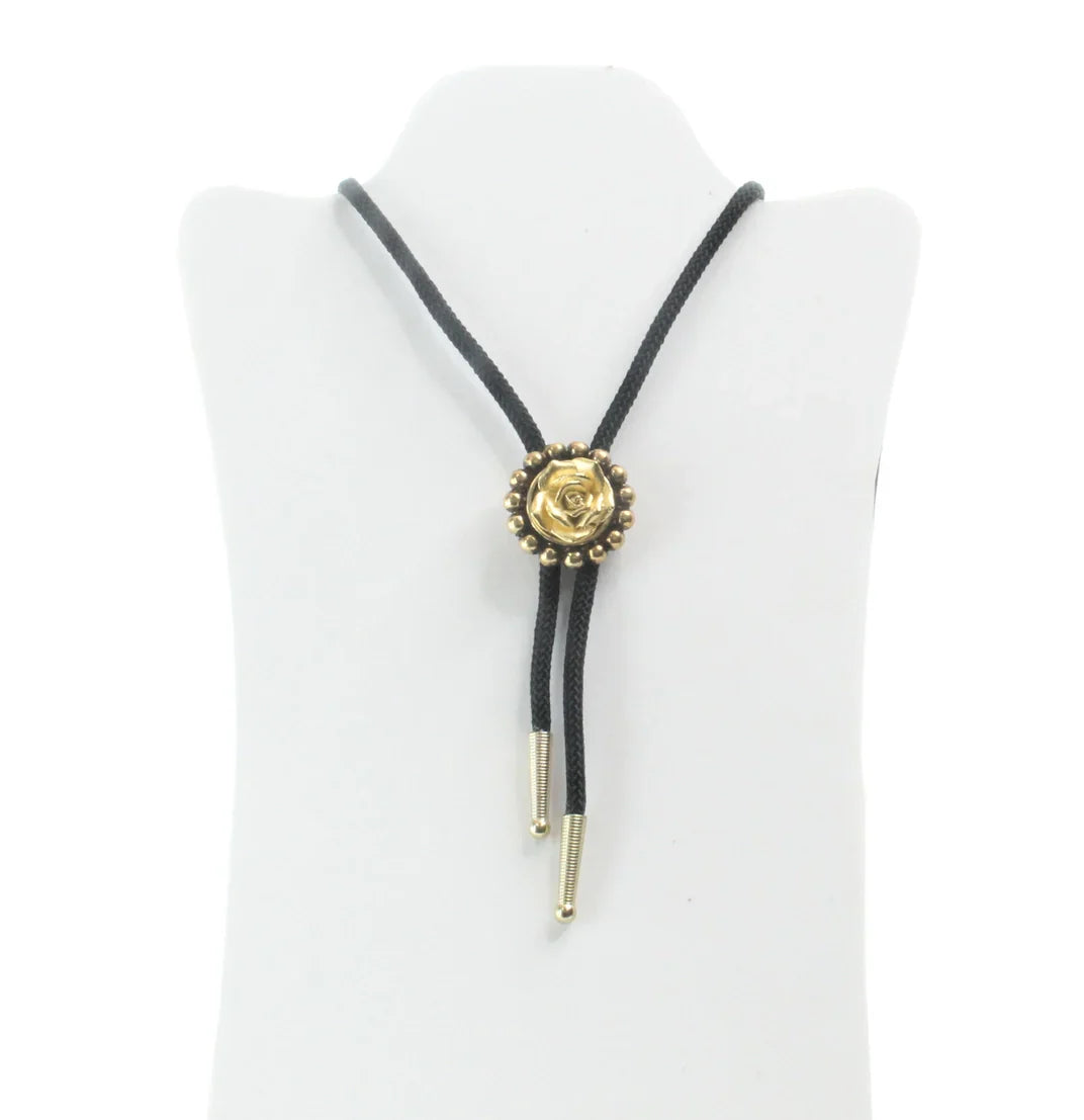 GOLD ROSE BUD BOLO 2D NECKLACE - Necklaces