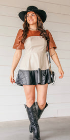 PUFF SLEEVE TIERED MINI DRESS- FAUX LEATHER - Dress