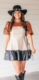 PUFF SLEEVE TIERED MINI DRESS- FAUX LEATHER - Dress