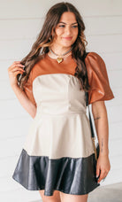 PUFF SLEEVE TIERED MINI DRESS- FAUX LEATHER - Dress