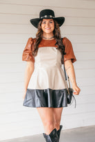 PUFF SLEEVE TIERED MINI DRESS- FAUX LEATHER - Dress