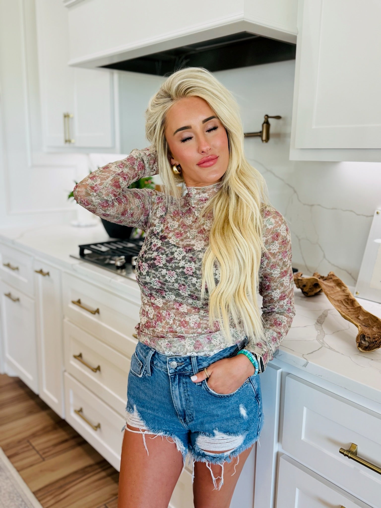 FLIRTY FLORALS SHEER TOP