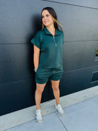 ENTRO FOREST GREEN QUARTER ZIP TOP AND MATCHING SHORTS