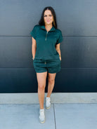 ENTRO FOREST GREEN QUARTER ZIP TOP AND MATCHING SHORTS