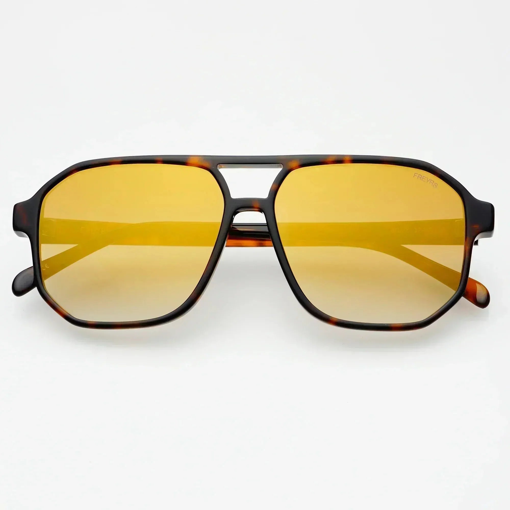 Freyrs Billie unisex aviator sunglasses with tortoise shell frames and gradient amber lenses on a white background.