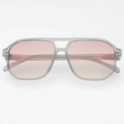 Freyrs Billie Unisex Aviator Sunglasses with light grey frames and gradient pink lenses. Model number "Billie 124-11" is