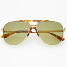 Freyrs Logan aviator sunglasses with gold metal frame, tortoise shell arms, and light green tinted lenses. Model number