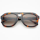 Freyrs Voyager oversized aviator sunglasses with tortoise shell frames and brown gradient lenses. White background.
