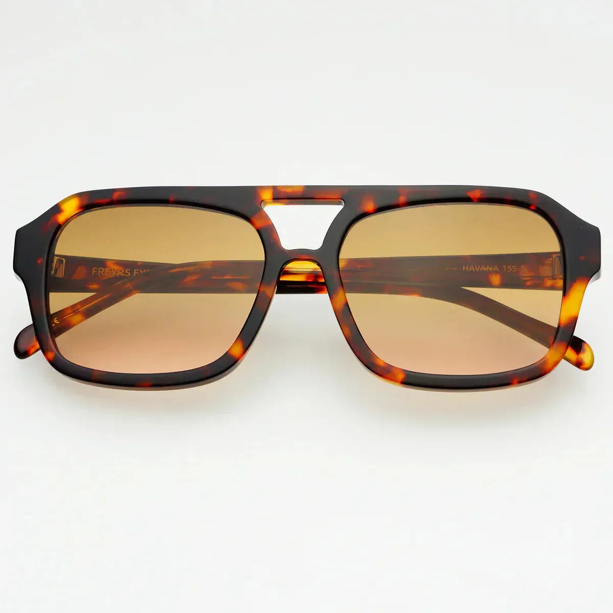 Havana tortoise shell aviator sunglasses with gradient brown lenses and hair safe frames.