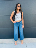 HIGH RISE DOUBLE CUFFED BAGGY WIDE JEANS BY VERVET - Bottoms