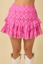HOT PINK EYELET RUFFLE MINI SKIRT- PERFECT FOR RUSH - Bottoms