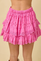 HOT PINK EYELET RUFFLE MINI SKIRT- PERFECT FOR RUSH - Bottoms