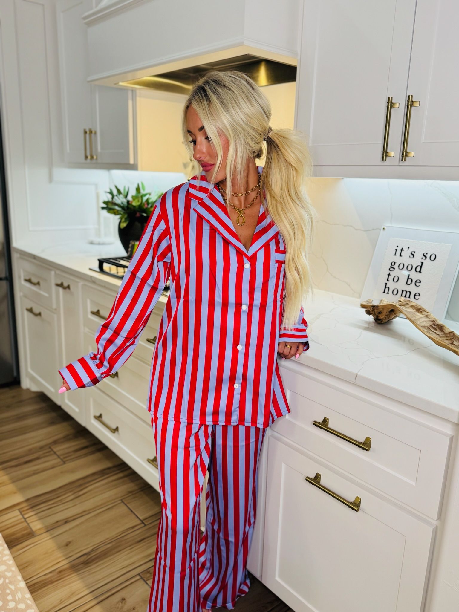 LILAC STRIPED SATIN CUTE PJ SET BY KATYDID - L