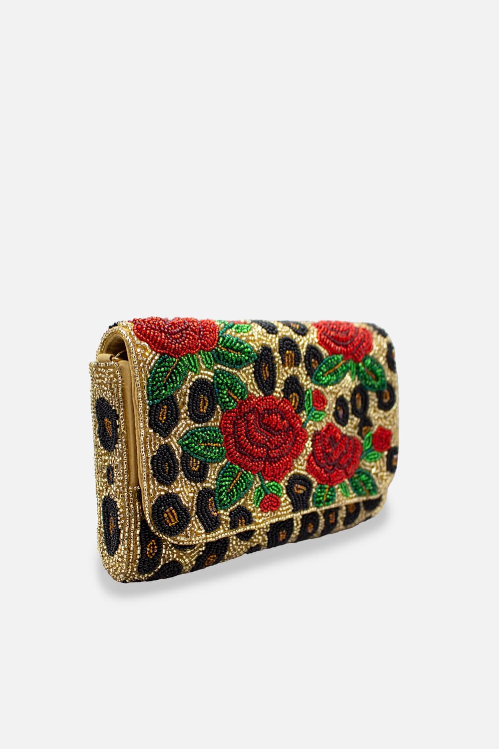 LEOPARD ROSE BEADED CLUTCH- DETACHABLE CHAIN CROSSBODY