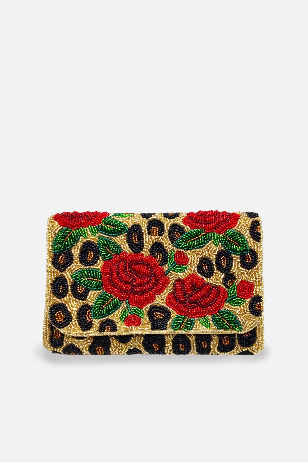 LEOPARD ROSE BEADED CLUTCH- DETACHABLE CHAIN CROSSBODY