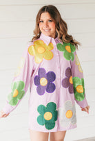 QUEEN OF SPARKLES PURPLE AND WHITE GINGHAM OVERSIZED FLOWER ROMPER MARDI GRAS - Romper