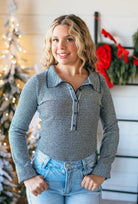 NAVY AND WHITE COLLARED BODYSUIT - Tops