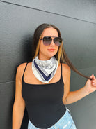 NAVY AND WHITE TOILE NECK SCARF