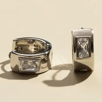 NICKEL & SUEDE SILVER BAGUETTE CLASSIC HUGGIE EARRINGS - Earrings