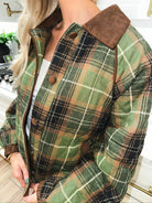 &MERCI OLIVE MULTI PLAID QUILTED PUFFER JACKET - Tops