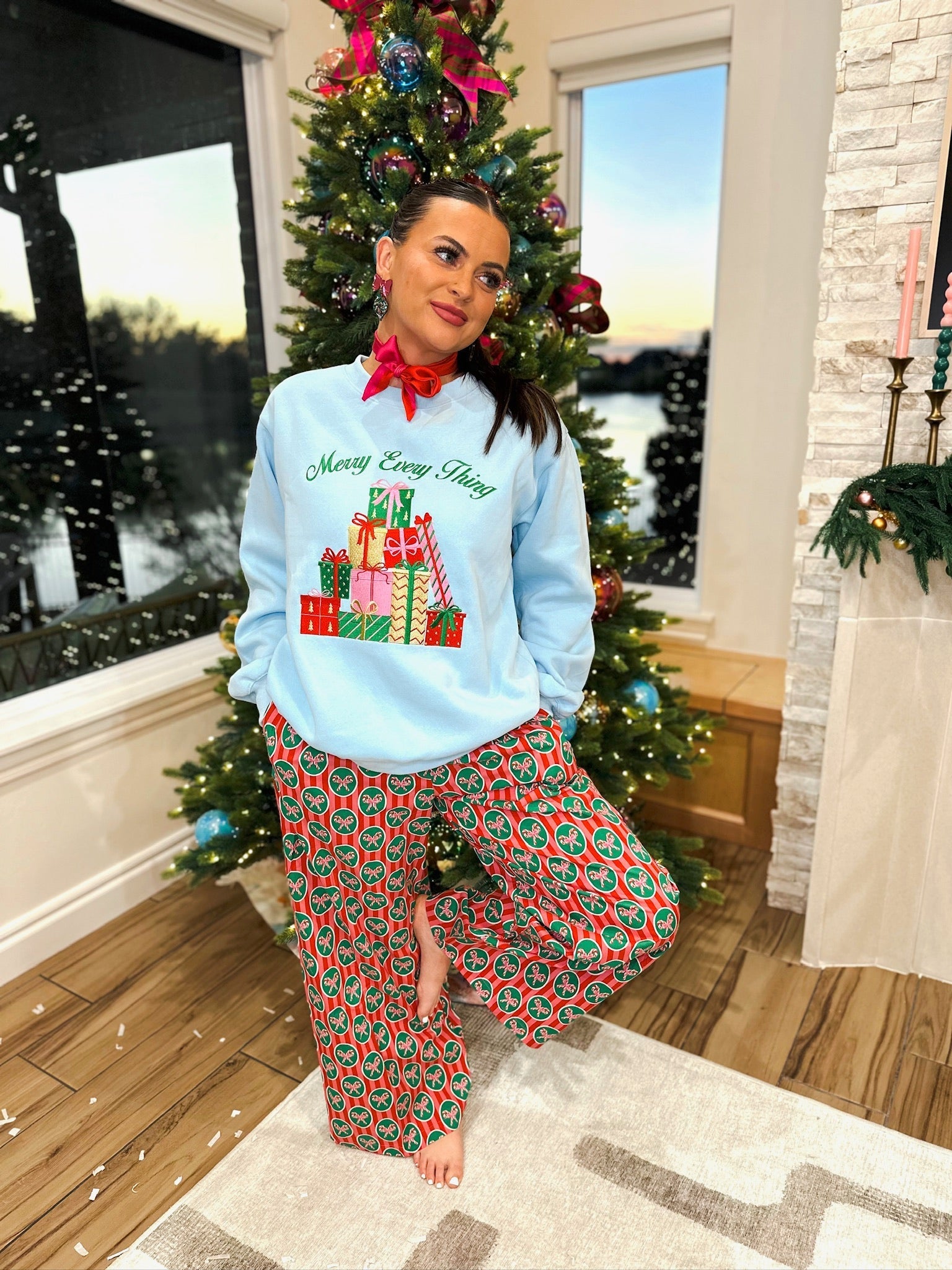 CHRISTMAS STRIPED TIE WAIST PANTS BY PEACH LOVE - Bottoms