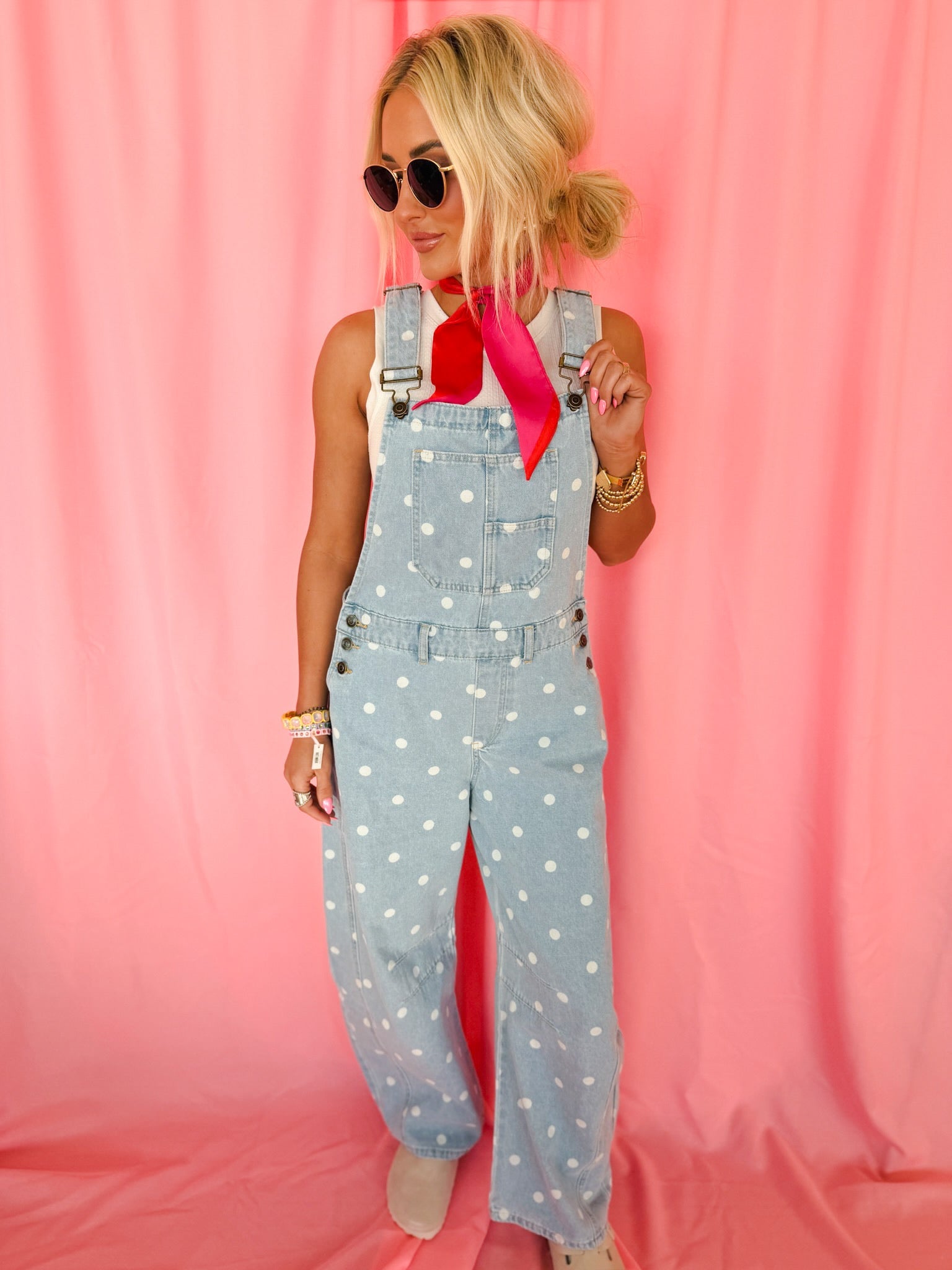 Peach Love Polka Dot Barrel Overalls - Romper