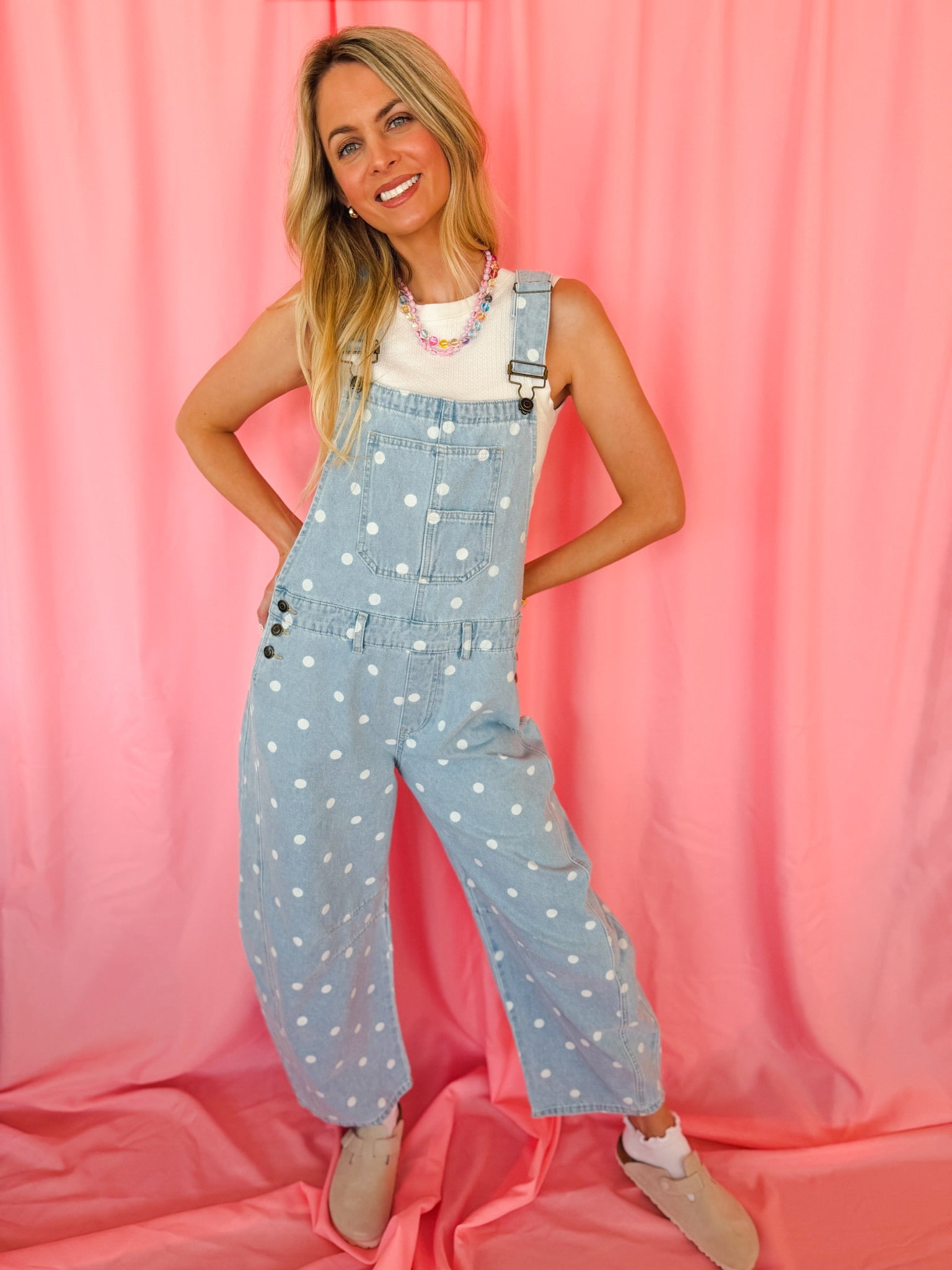 Peach Love Polka Dot Barrel Overalls - Romper