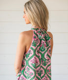 Pink Floral Halter Mini Dress- Entro