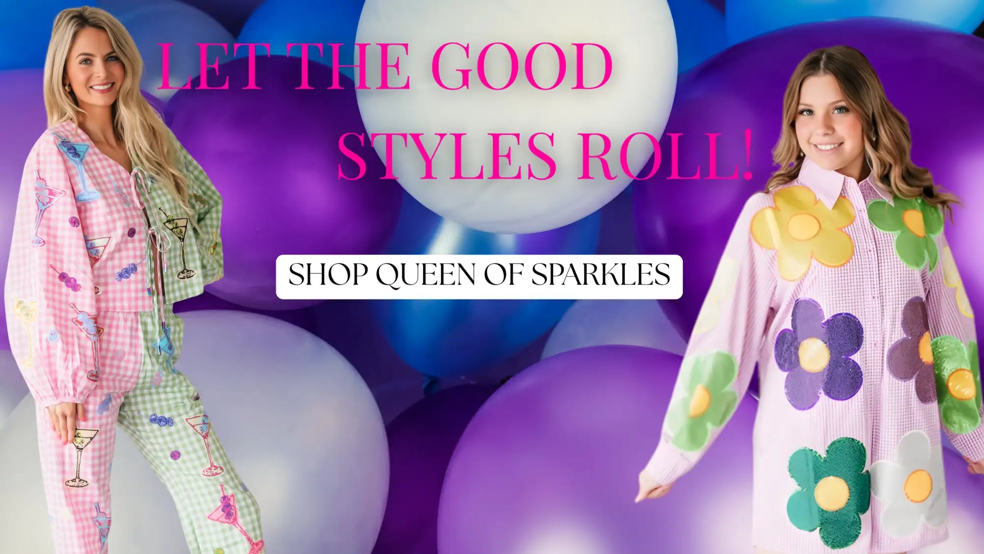 Pink and green checkered pajama set with cocktail glass prints