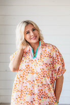 Pink Leopard Midi Dress with Contrast V Neck Collar - Dress