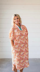 Pink Leopard Midi Dress with Contrast V Neck Collar - Dress