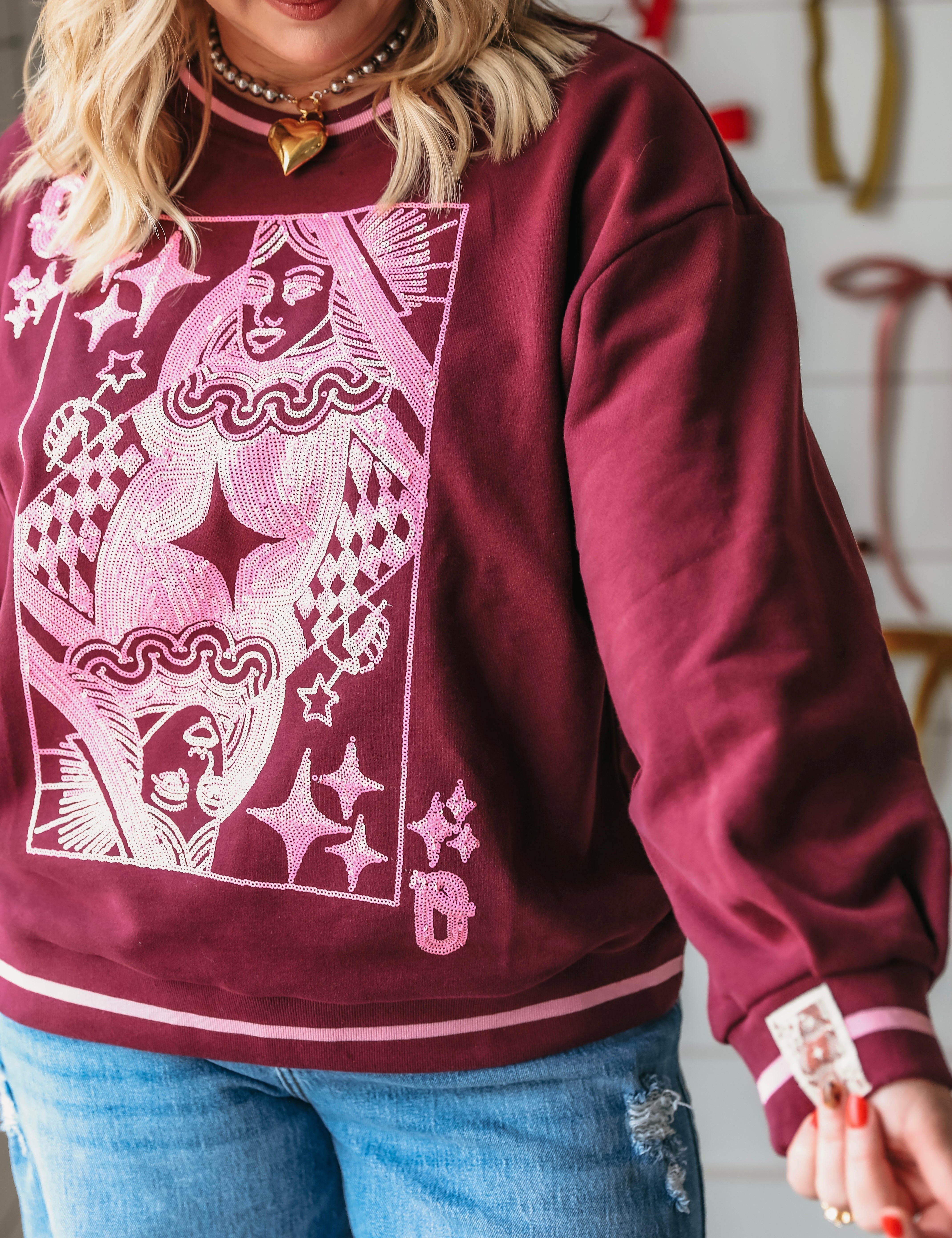 QUEEN OF SPARKLES MAROON AND PINK LOGO SWEATSHIRT - Tops