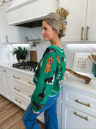 QUEEN OF SPARKLES GREEN DOG BUTTON UP CARDIGAN - Tops