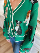 QUEEN OF SPARKLES GREEN DOG BUTTON UP CARDIGAN - Tops