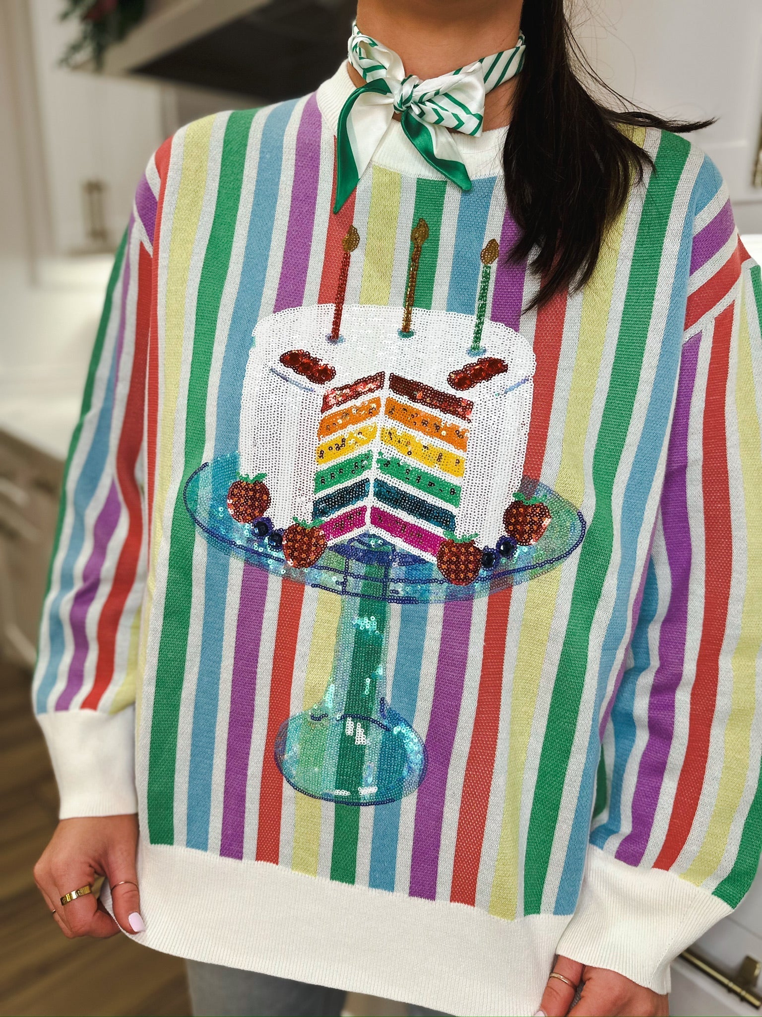 RAINBOW STRIPE BIRTHDAY SWEATER QUEEN OF SPARKLES - Tops